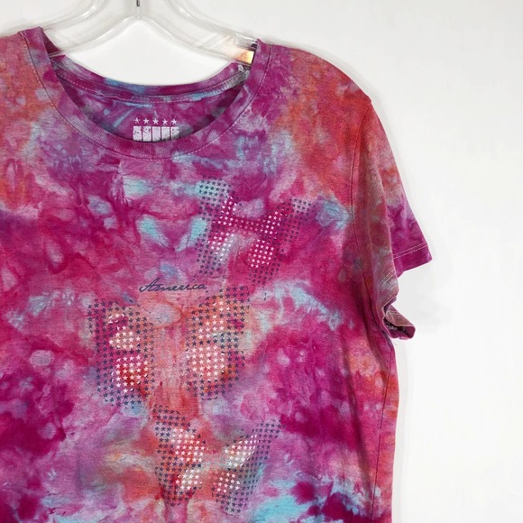 Tie‎ Dye Size Large Tee Shirt Top Fly High Pink Blue Butterflies Handmade 1310 - Picture 7 of 9
